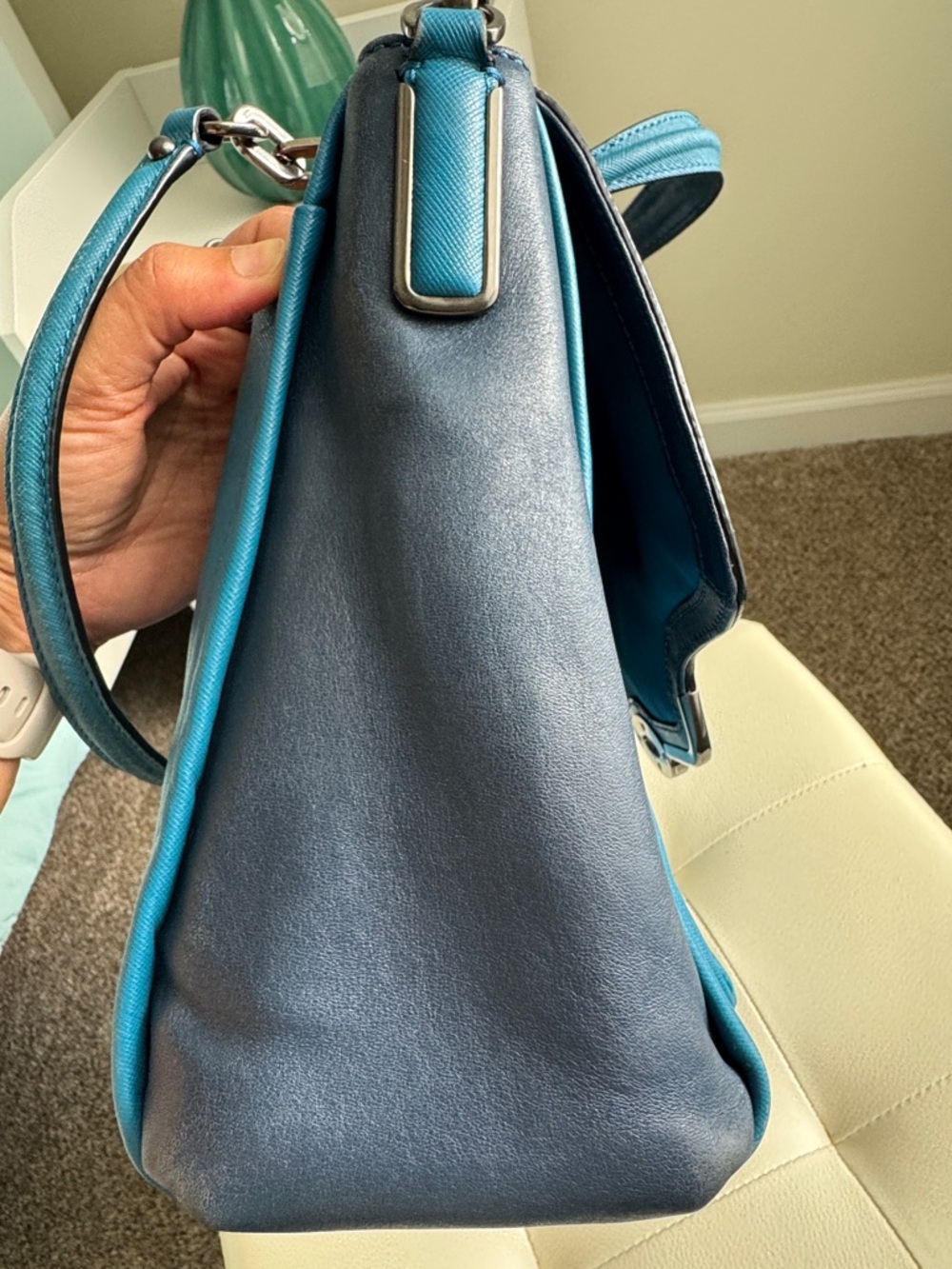 Coach Sadie Teal Leather Top-Handle Satchel with Strap - Picture 14 of 15
